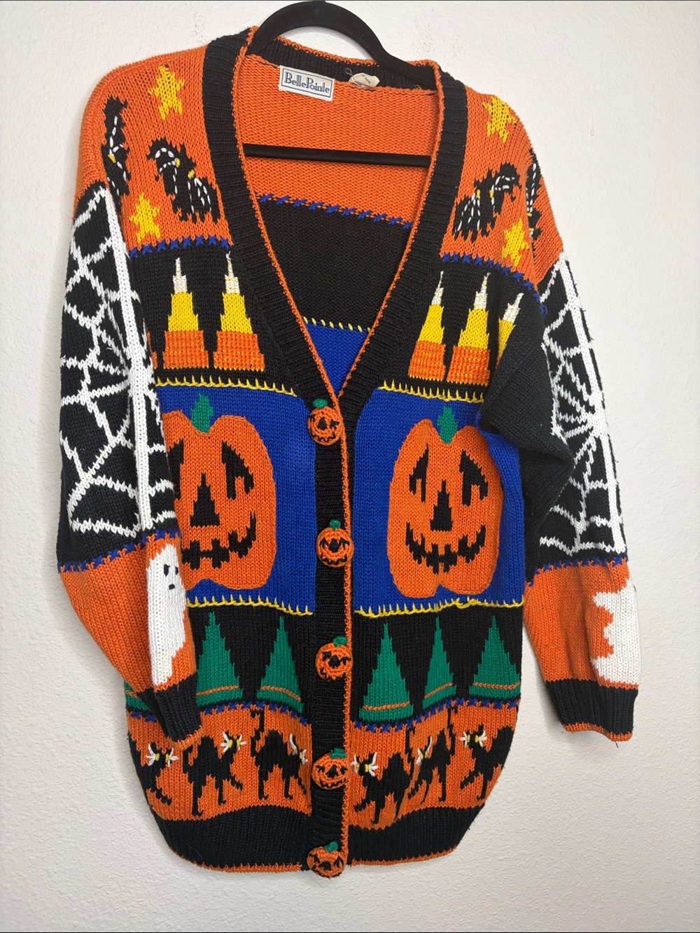 Belle Pointe | Thick Halloween Art to Wear Heavy Cardigan Size Large